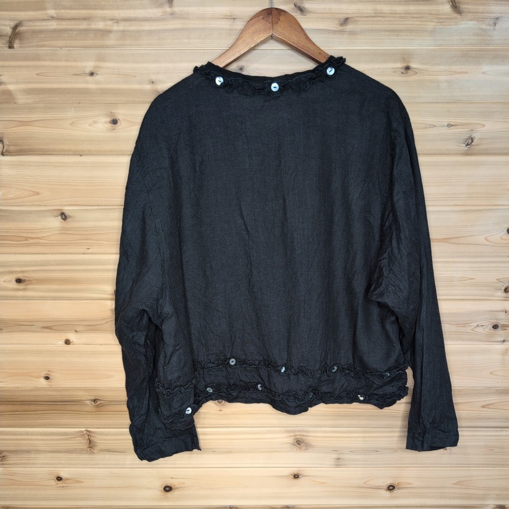 Bodil Womens Black Linen Ruffle Shell Button Top Lagenlook Blouse Size L - Picture 4 of 8
